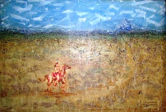 Wandering Prince (Y-1991) Oil on canvas by palette knife work. 2 x3 ft. size.