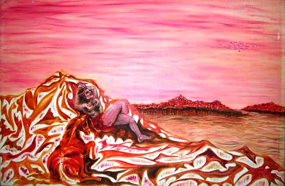 ‘Rest’ (Y-1991) semi-abstract painting on oil on canvas 2×3 ft. by A.B.Ramprakash – Contemporary Artist, INDIA.