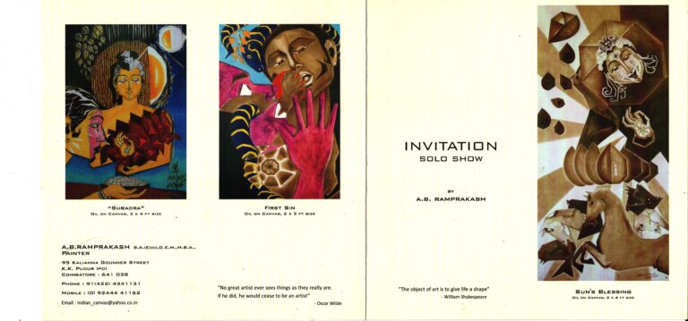 INVITATION solo show “Sun’s Blessing” by A.B.Ramprakash 21 Nov-30 Nov 2009. Venue : Vinnyasa Premier Art Gallery, Mylapore, CHENNAI.