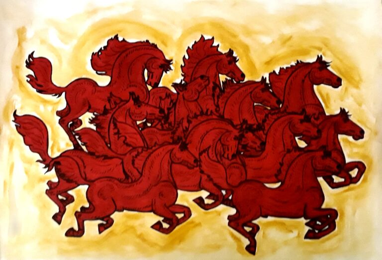 Feng Shuei vastu 12 red running horses painting on canvas 2×3 ft. created by A.B.Ramprakash.