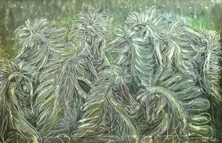 ‘Horse herd’ (Y.1993) painting on canvas on oil by palette knife work 2×3 ft. by A.B.Ramprakash – Contemporary Artist, INDIA.