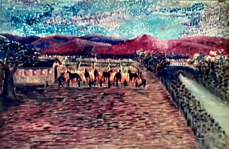 ‘Stable in Ruby mountains’ (Y.1991) 2×3 ft. canvas painting on oil by A.B.Ramprakash.